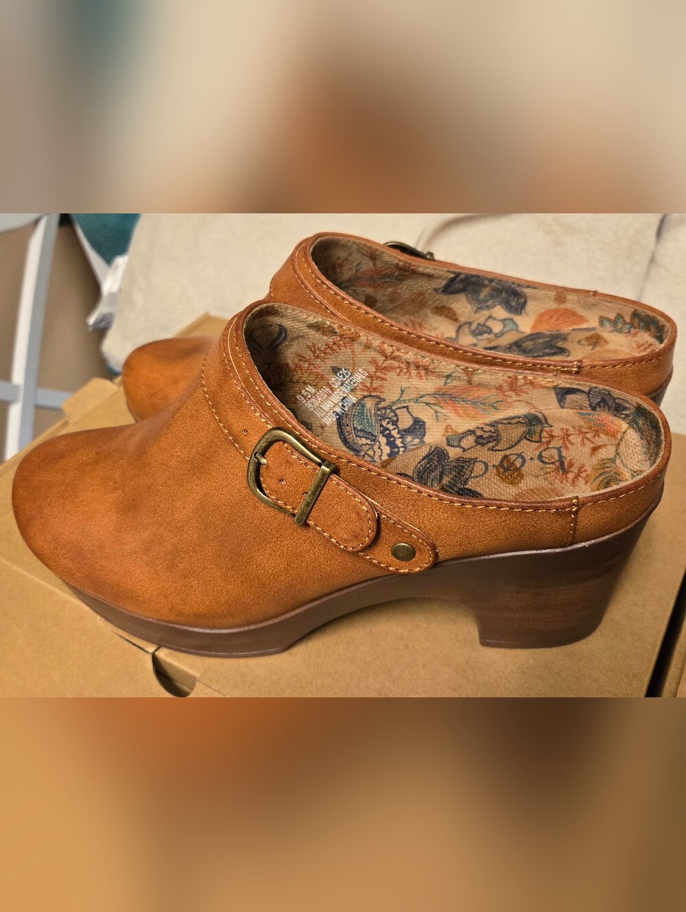 B.o.c By Born Brown Adel Clogs With Boho Pattern Inner Womens Size 9.5 - New